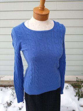 Sweater: cashmere, blue cable knit. Size extra small (tall) - by Charter Club